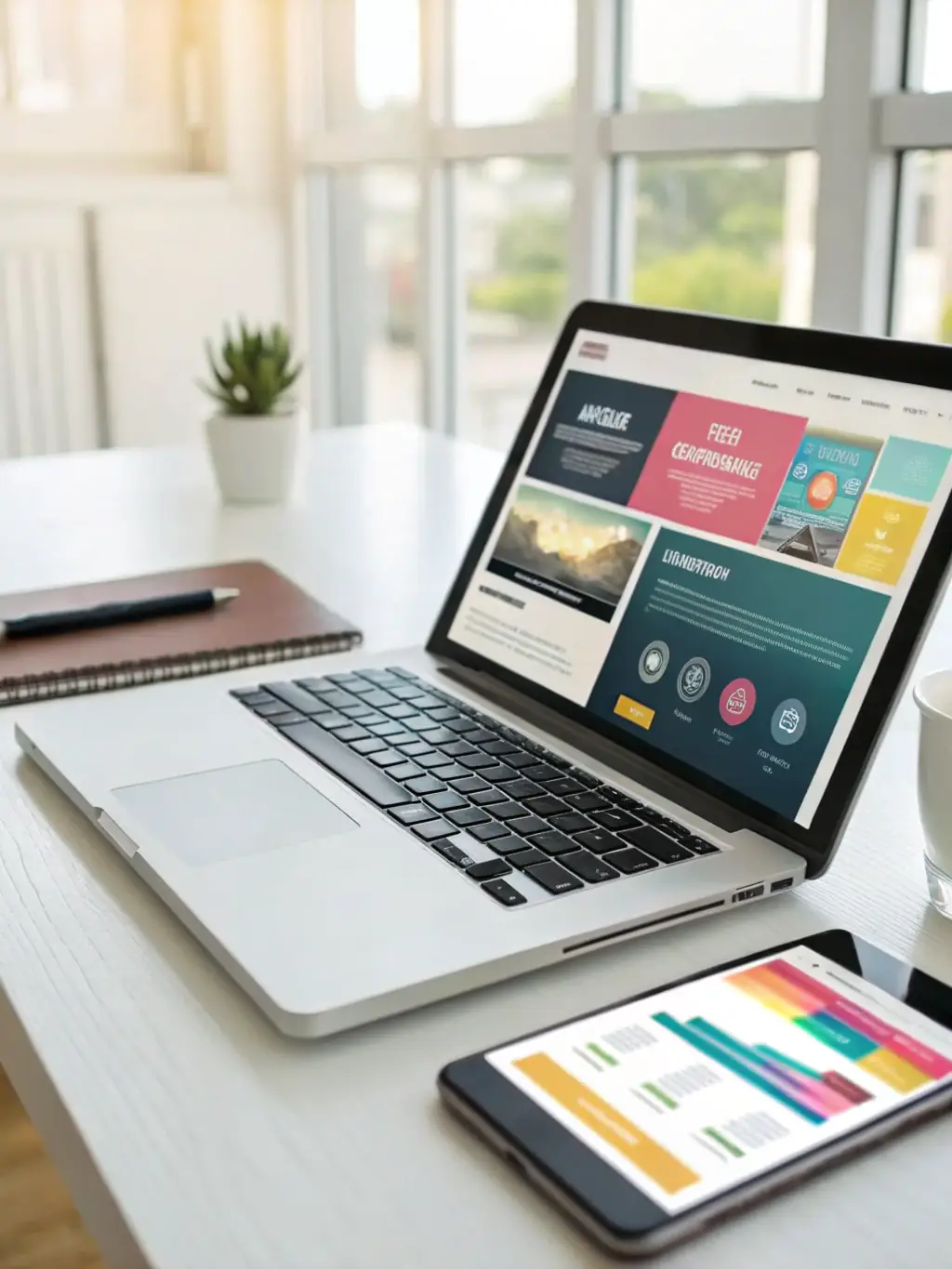 A sleek, modern website displayed on a laptop, tablet, and smartphone, showcasing its responsive design and user-friendly interface, used to represent NordicDesign's web design services.